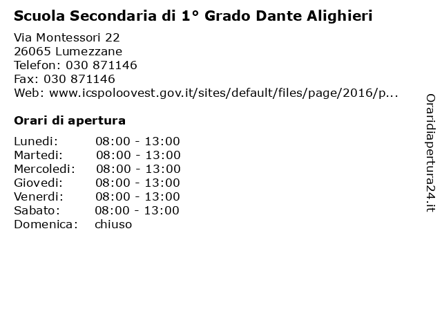 Orari di apertura Scuola Secondaria di 1 Grado Dante